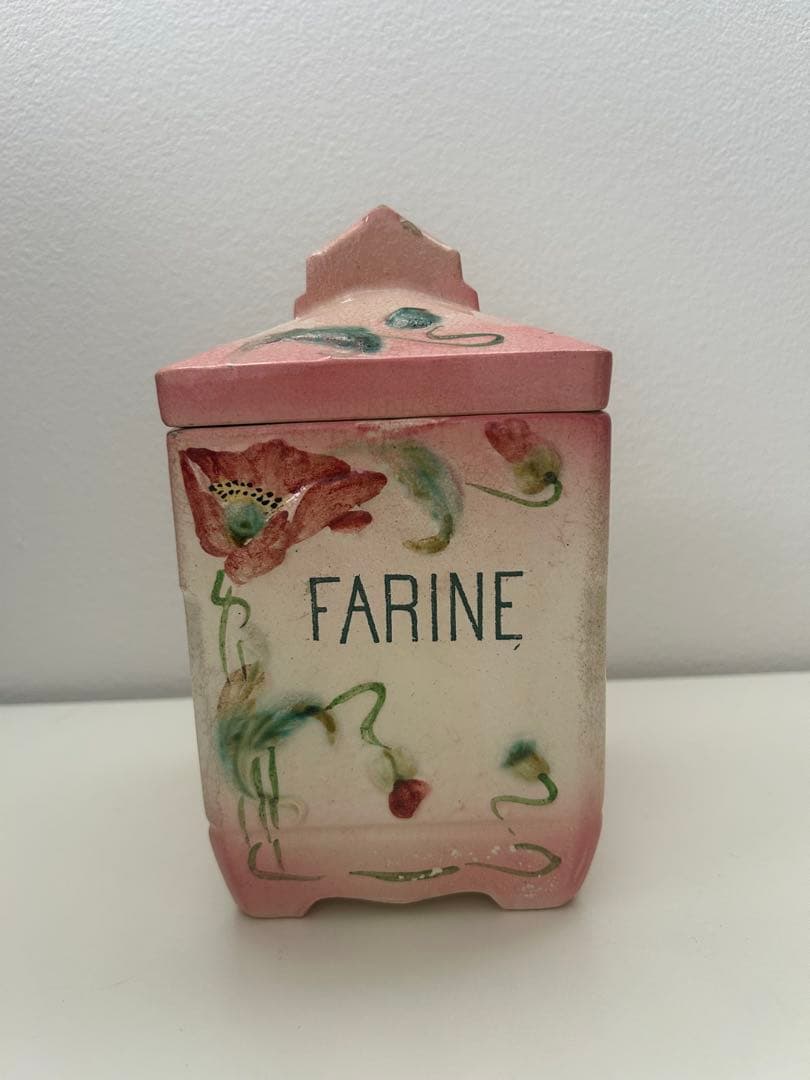 フランスアンティーク　FARINEキャニスター レア☆バドンヴィレー バスク柄 陶器製キャニスター5点セット フランス