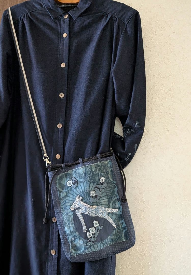 信玄袋巾着《藍型染とpapurikko》古布　襤褸　ミナペルホネン