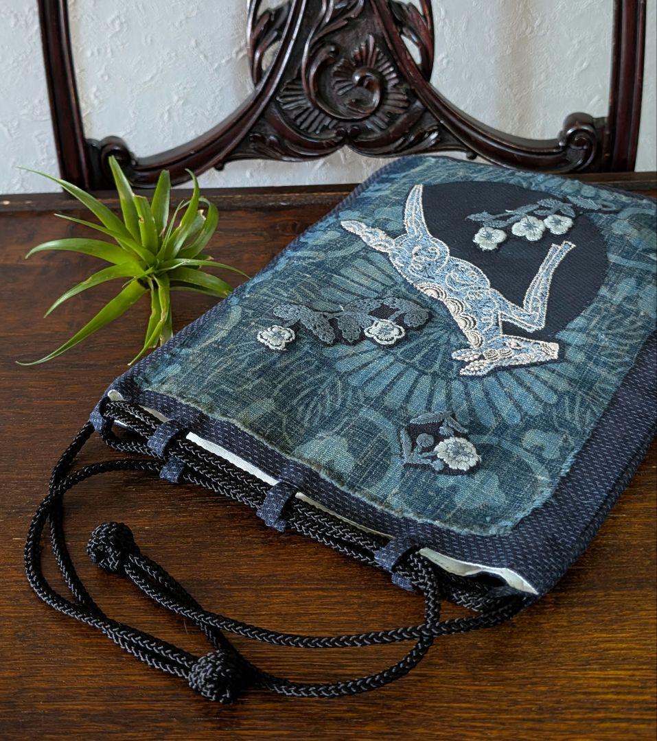 信玄袋巾着《藍型染とpapurikko》古布　襤褸　ミナペルホネン