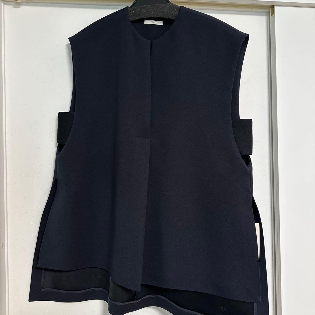 LE PHIL ネイビー ジレ LE PHIL(ル フィル)｜フリンジツィードペプラムジレ/ネイビー の通販