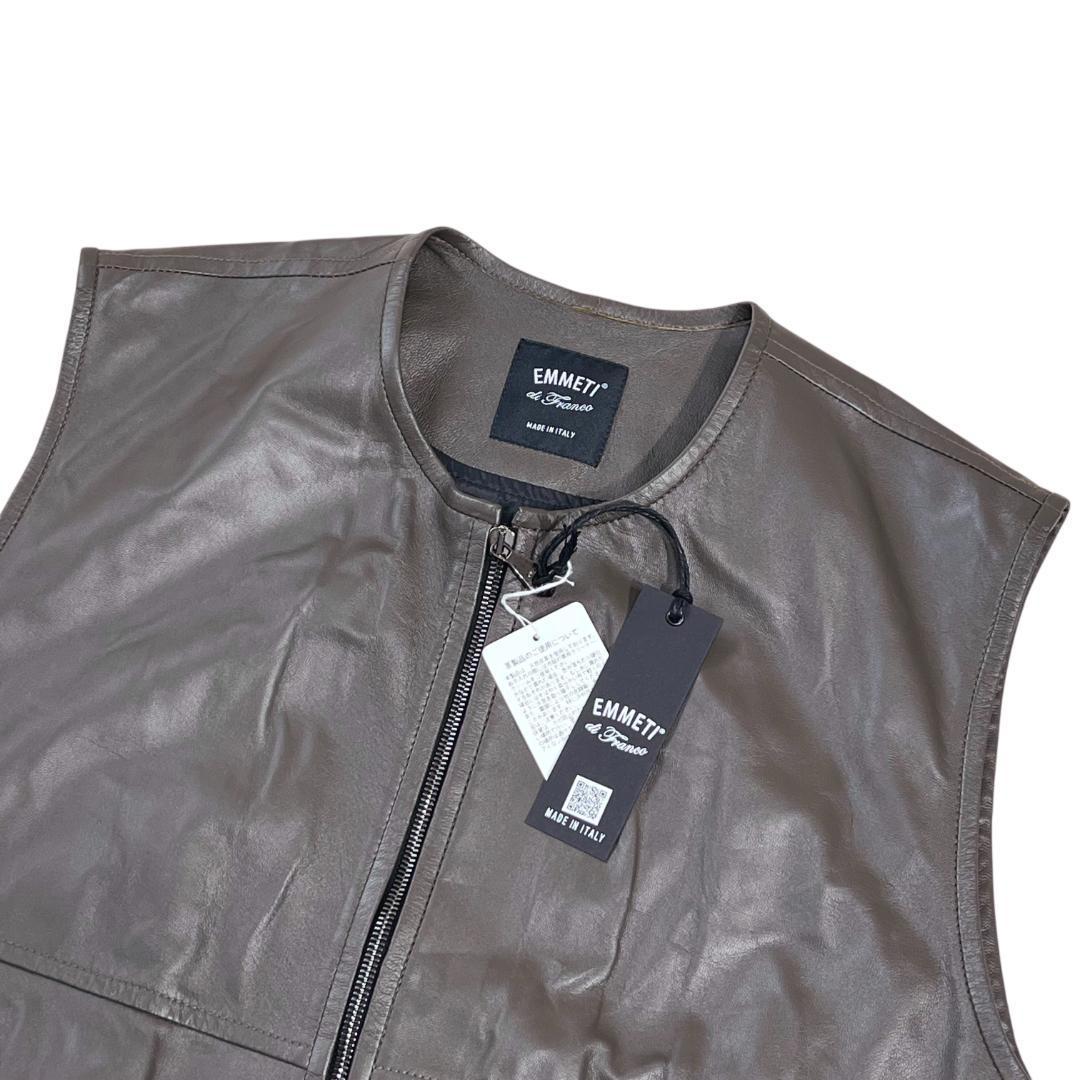 EMMETI ラムナッパレザー ベスト M 羊革 焦げ茶系 エンメティ 新品