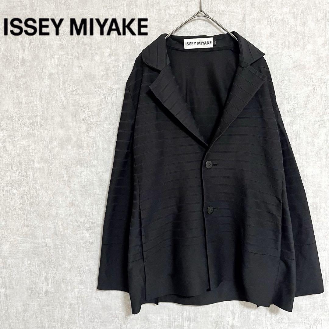 ISSEY MIYAKE ブラック シースルー ボーダー テーラードジャケット