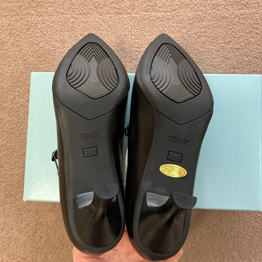 【新品】YOSHITO ヨシト 黒 パンプス 24.5cm 本革クロスストラップ