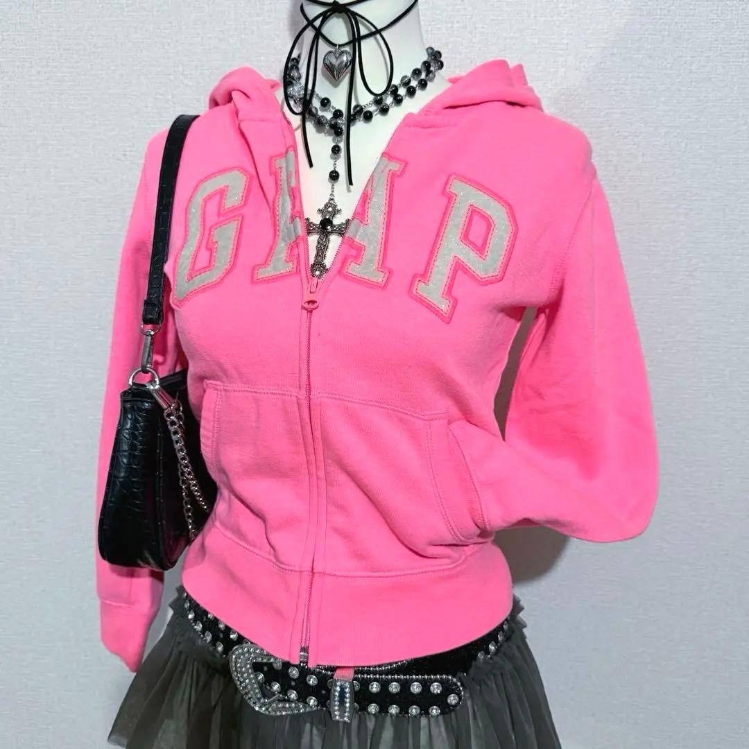 00s OLD GAP ギャップ ジップパーカー ピンク キラキラロゴ y2k - メルカリ