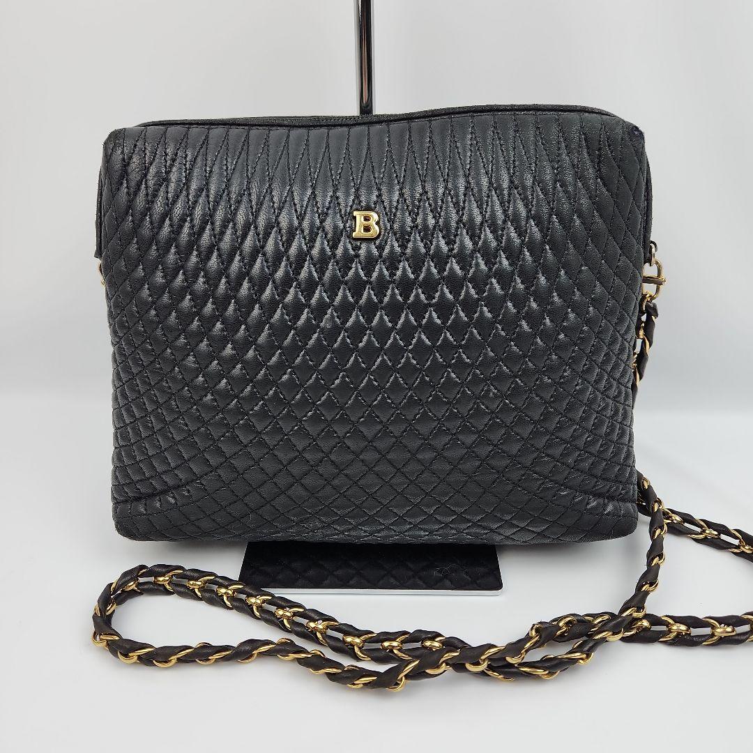 バリー ショルダーバッグ キルティング チェーン ブラック ゴールド
