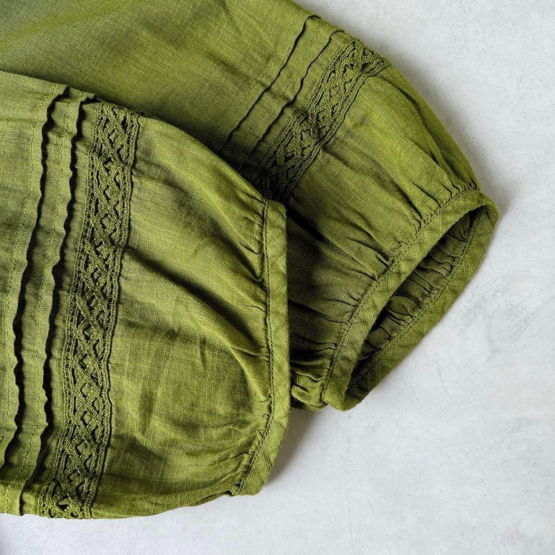 群言堂 根々 石見銀山 綿麻 リネン チュニック シャツ スキッパー グリーン