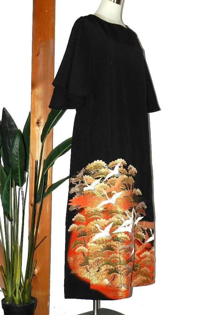 留袖 ワンピース ドレス フレアー袖 手書き友禅染 正絹 496 夢ちりめん