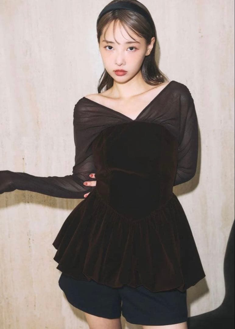 新品タグ付 poláura ベロアビスチェバルーントップス ブラウン - メルカリ