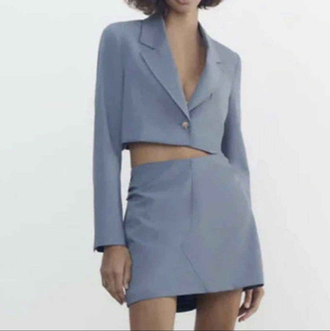 ZARA ブルーグレー クロップドジャケットセットアップ - メルカリ