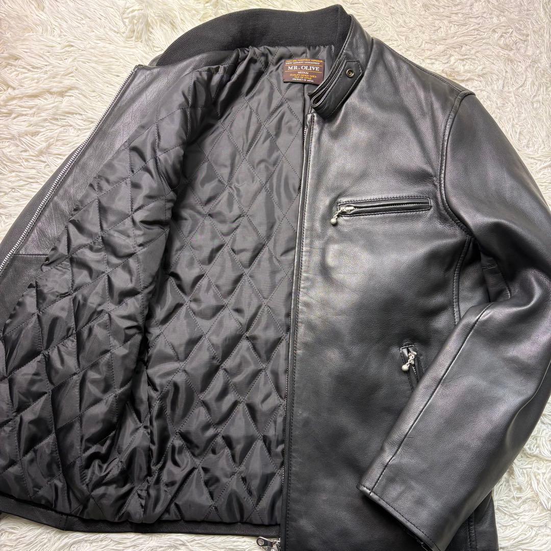 ミスターオリーブ シングルライダースジャケット ソフトレザー 羊革