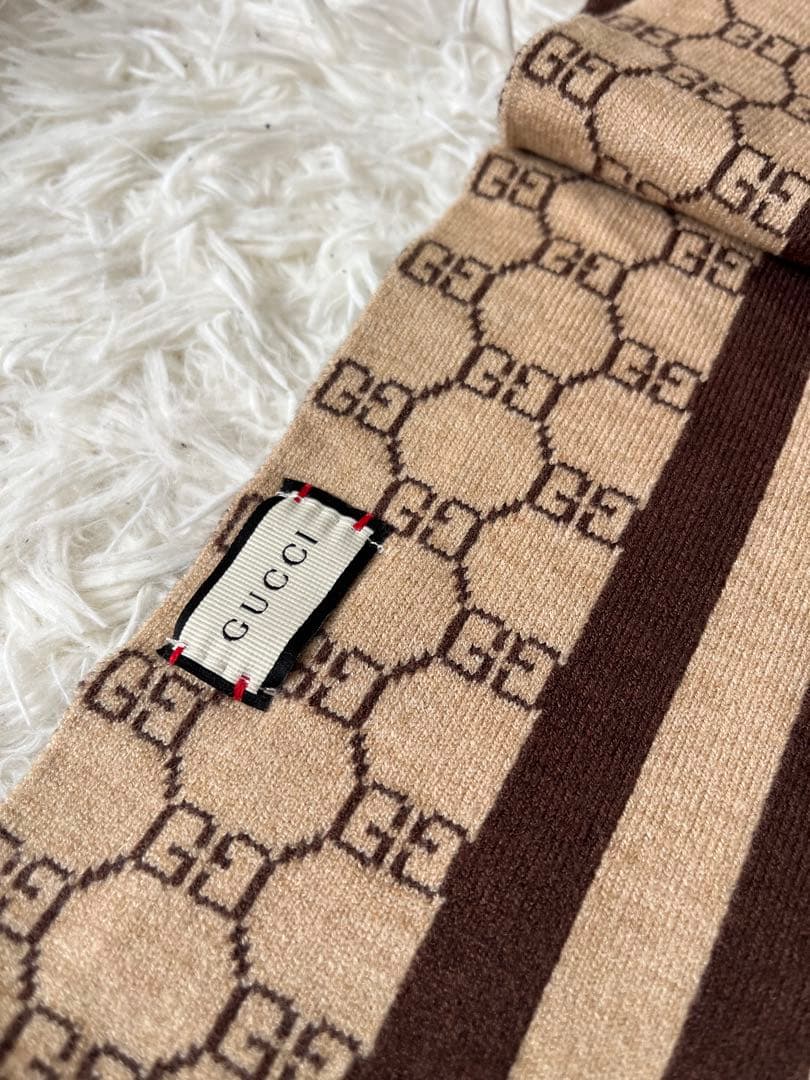 GUCCI GGパターン マフラー ベージュ/ブラウン - メルカリ