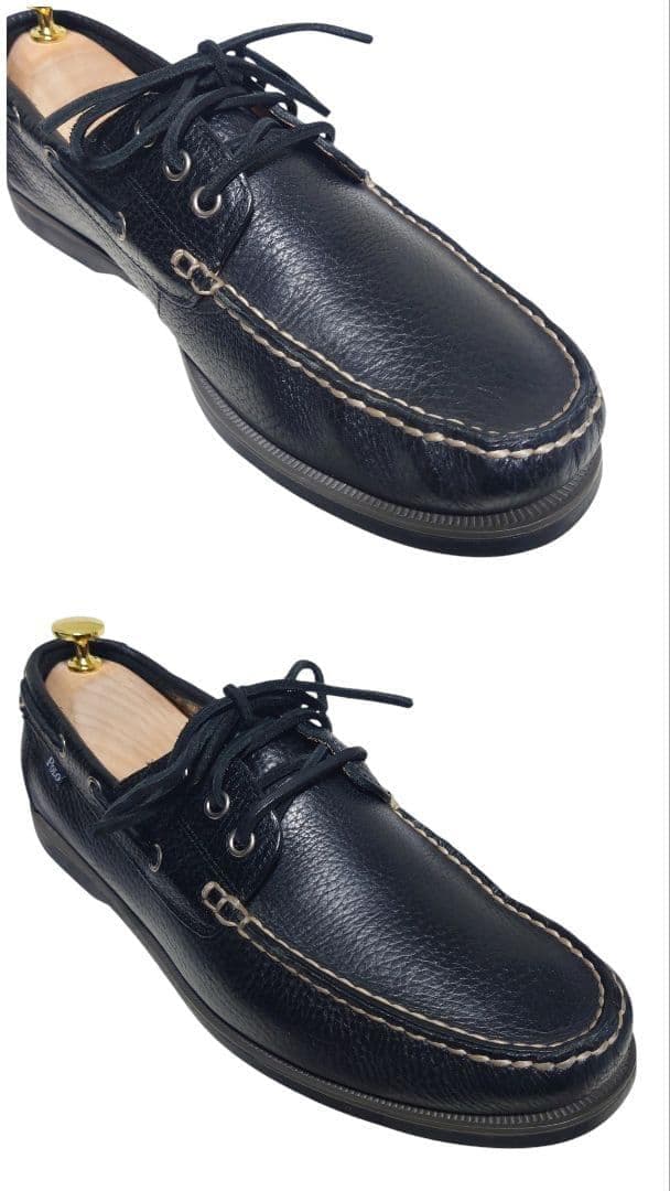 ポロラルフローレン デッキシューズ レザー 10D シボ革 黒 - メルカリ