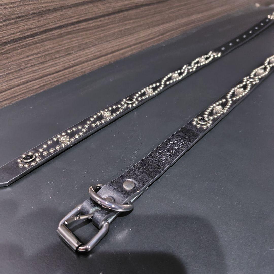 アイ黒□本革レザーフルスタッズナローベルト☆アメカジ古着