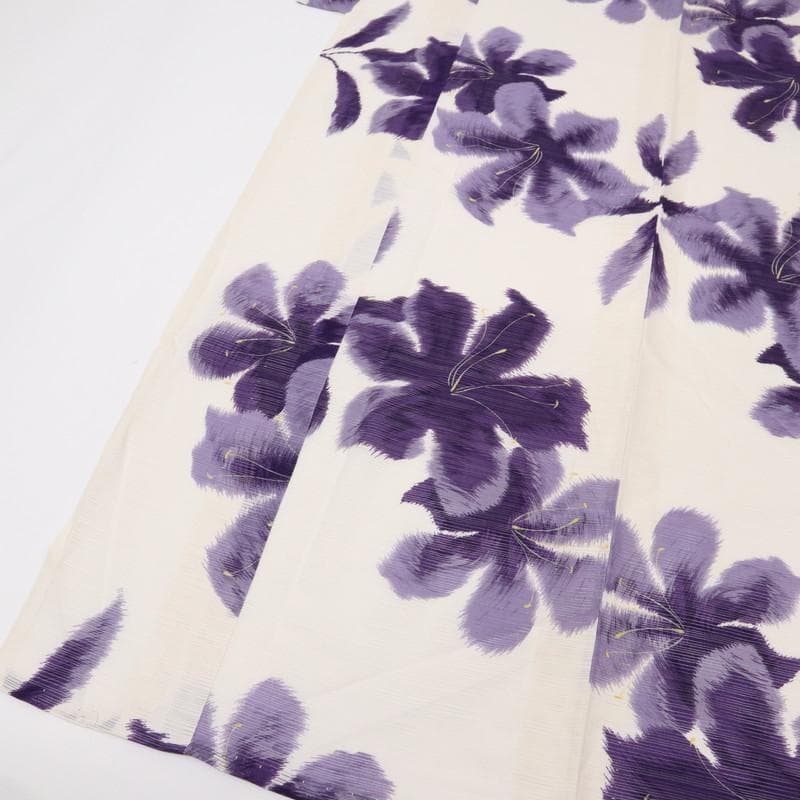 《夏着物『綿絽』小紋◆ツカモト市田『夢工房』紫の花■白■木綿◆US7-14》