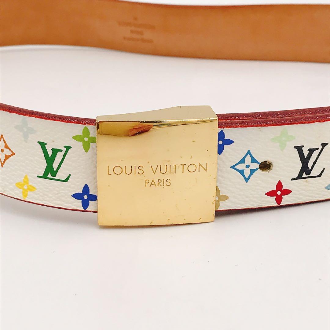 美品】ルイヴィトン ベルト 白 サンチュールキャレ モノグラム マルチ