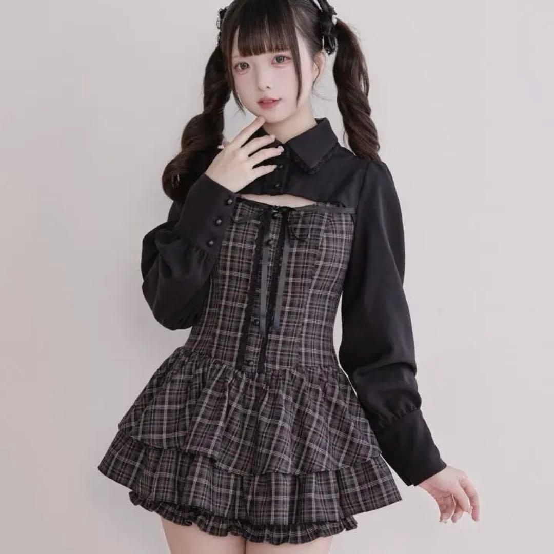 NOGENKI バックレースアップ チェックミニワンピ × ショートパンツ NoGenki-サブカル地雷・天使界隈・量産型・病みかわ｜公式通販