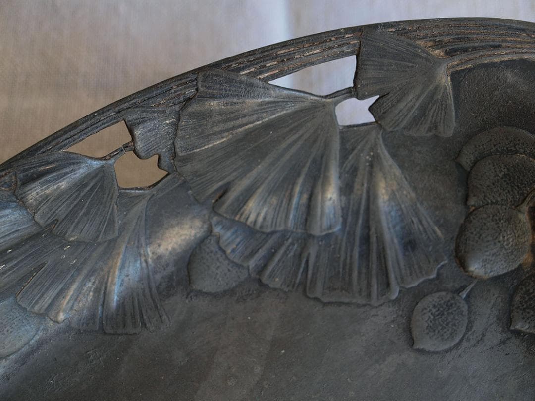 アールヌーボー トレイ 銀杏の木 錫 ピューターArt Nouveau/K050 工芸品