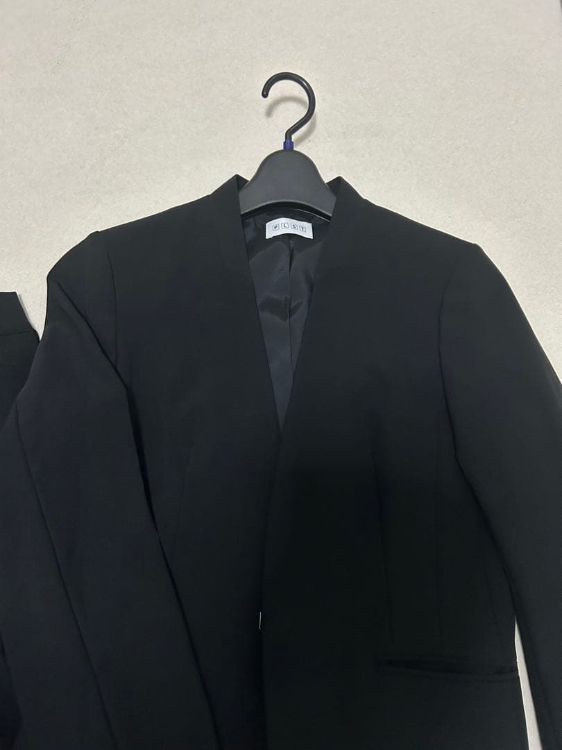 PLST ストレッチカラーレスジャケット ノーカラー パンツスーツ上M 下L