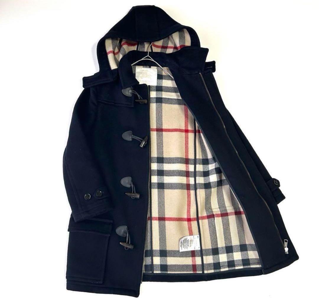 近年タグ＊バーバリー ダッフルコート メガチェック ネイビー 150cm BURBERRY (バーバリー) ウール 裏チェック ダッフルコート BB8033638
