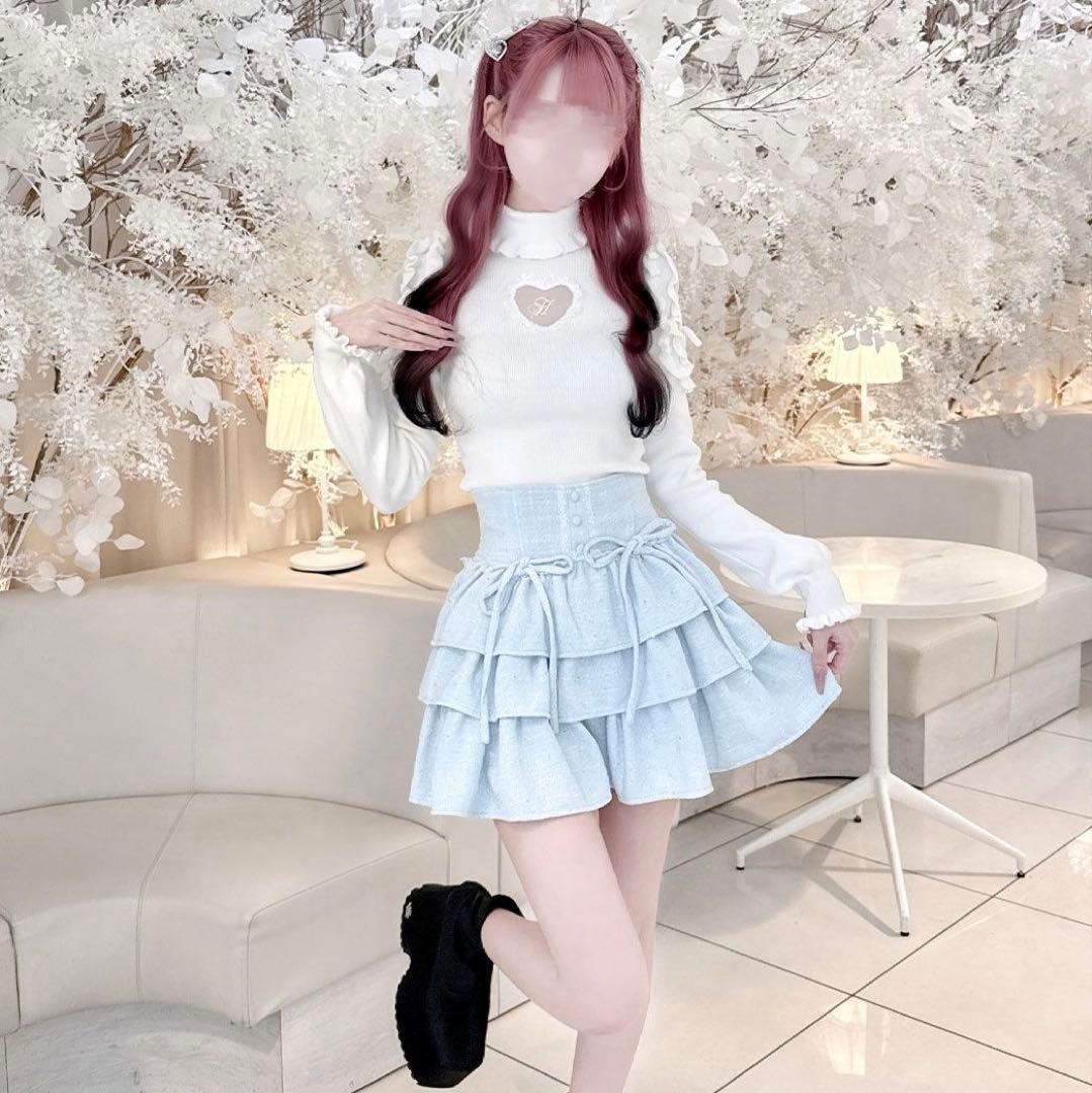♡ハニーミュウ ツイードティアードフリルスカート ブルー♡ - メルカリ