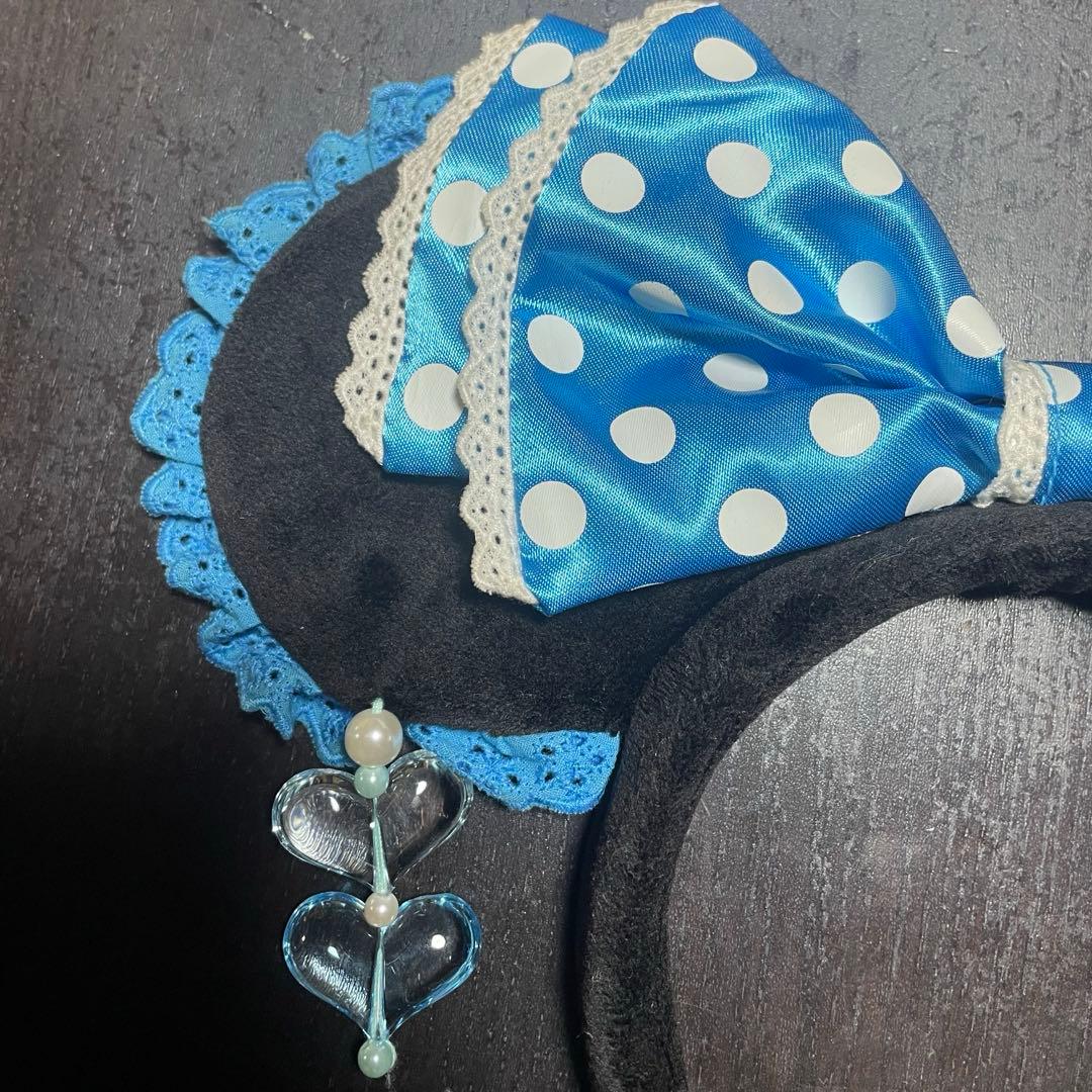 ディズニー ミニー カチューシャ イヤリング フリル レース 水色