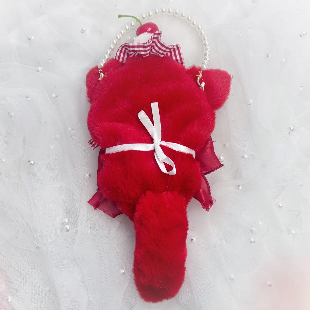 10cm ちびぐるみ ぬい服 チェリー赤 ネコ 推しぬい しっぽ付き #40