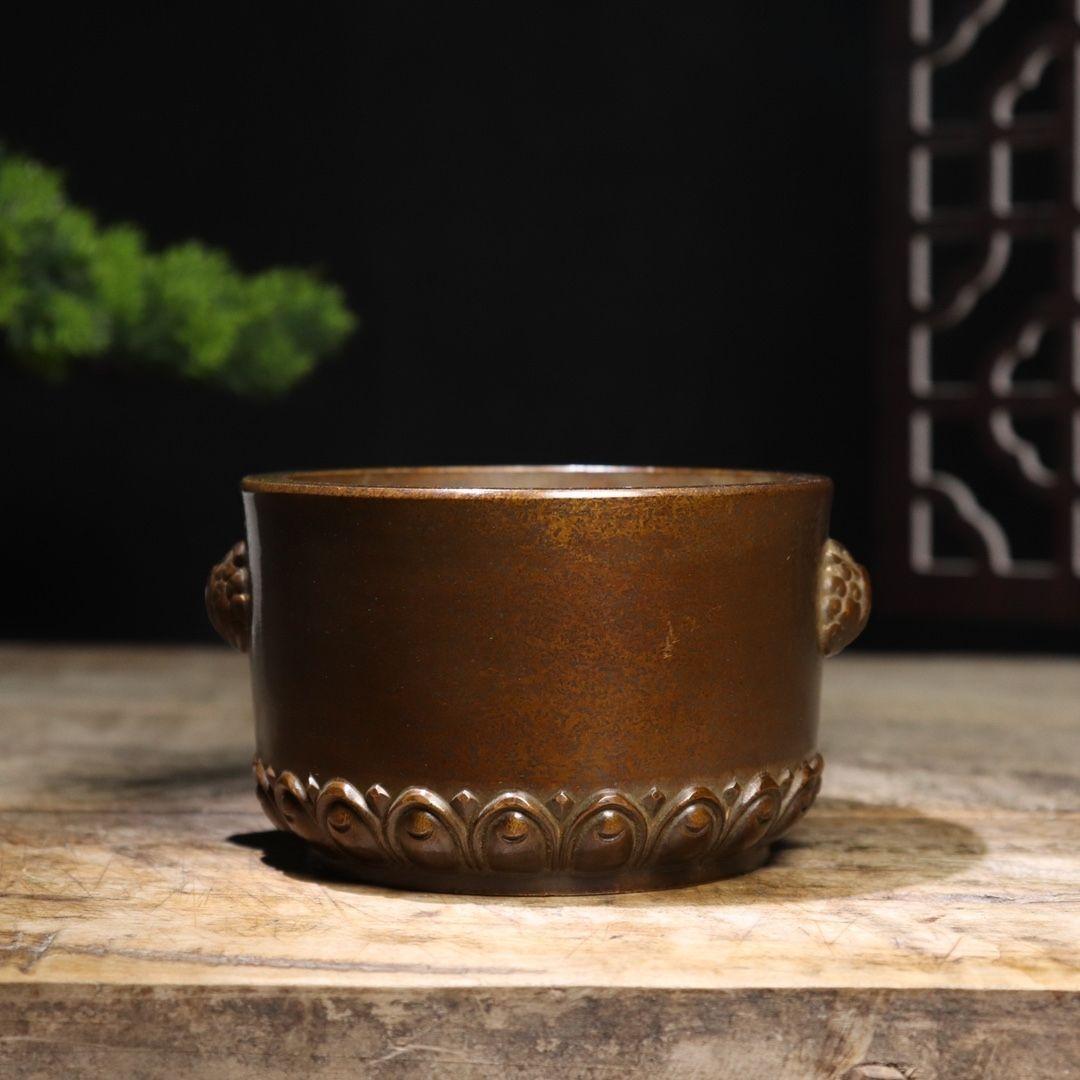 茶道具 銅製落とし 炉縁付 炉壇 高さ30cm外側40.2cm銅落としAK71