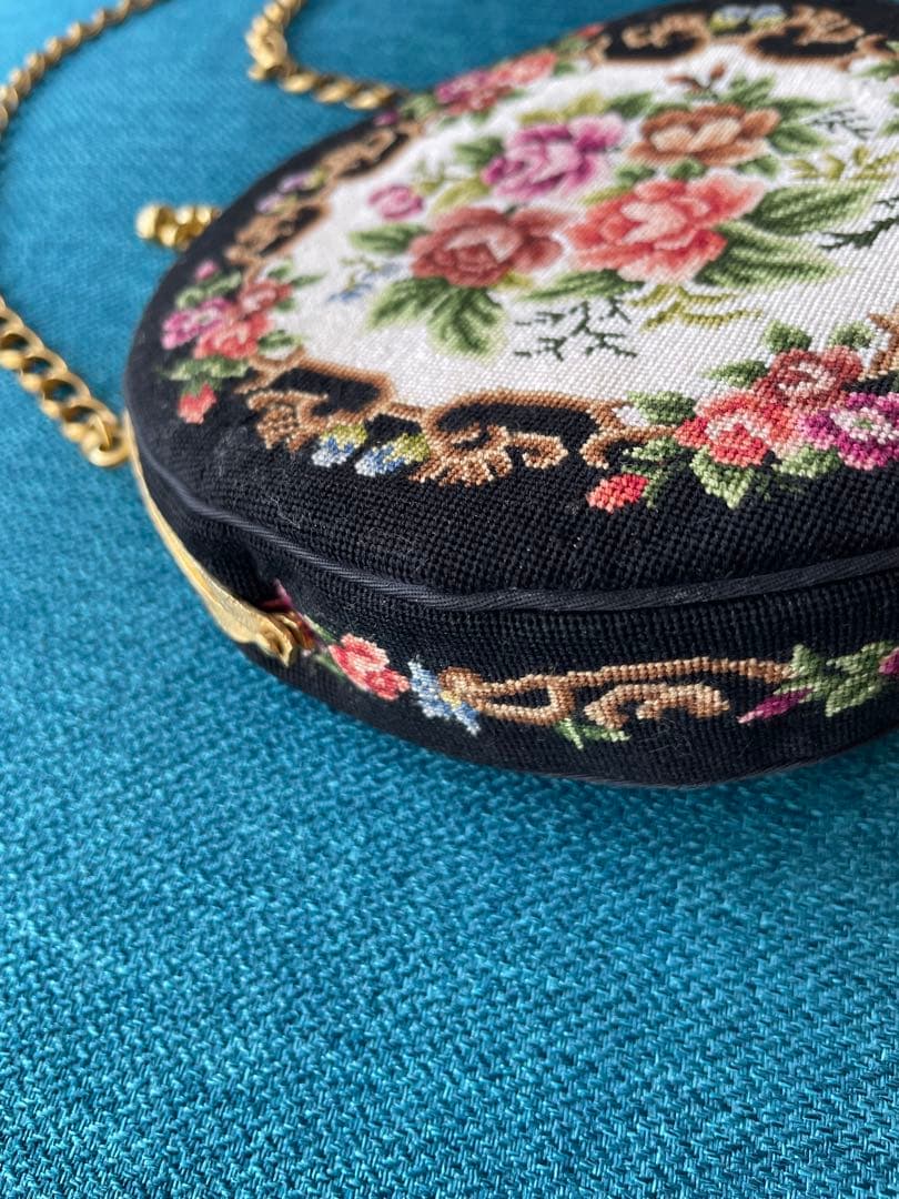 プチポワン ラウンド型 バッグ お花 アンティーク 良品 希少 - メルカリ