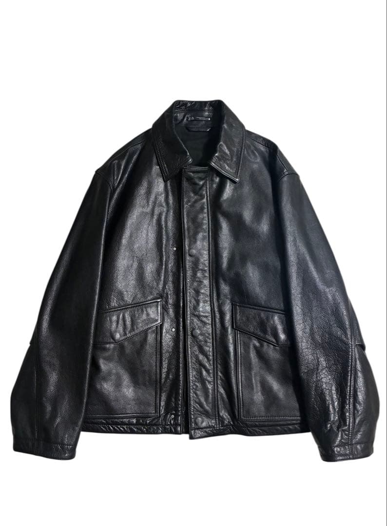 ZARA バッファローレザージャケット サイズM 中古・古着通販】ZARA (ザラ) バッファローレザー ダブルライダース