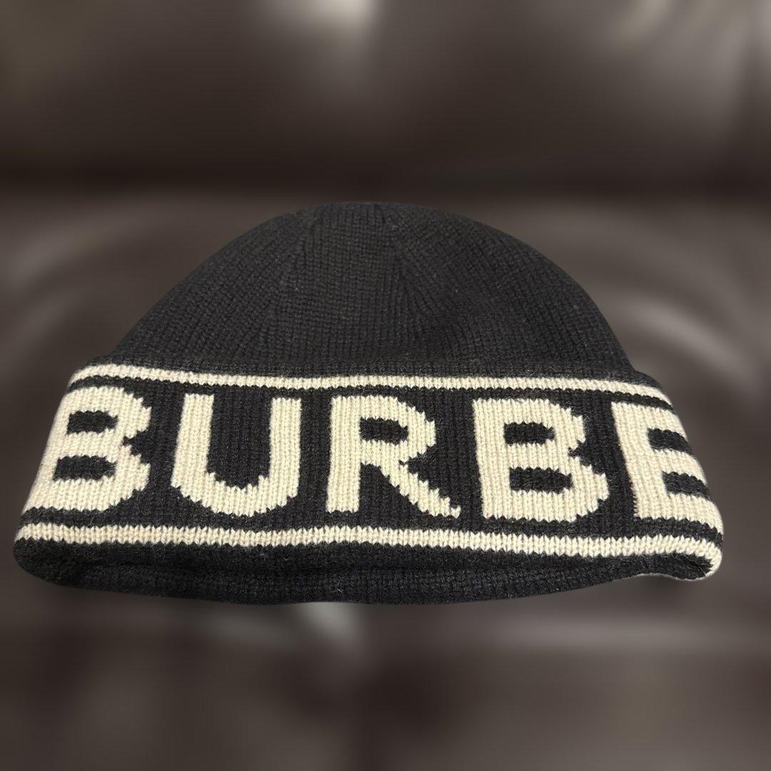 窪塚着 BURBERRY バーバリー ロゴ ビーニー ニット帽 カシミヤ 黒 窪塚着 BURBERRY バーバリー ロゴ ビーニー ニット帽 カシミヤ 黒