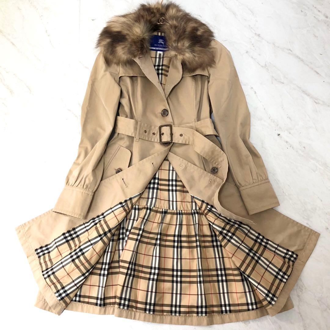 【極美品✨️BURBERRY】 ノバチェック フォックスファー トレンチコート 極美品 キムタク着BURBERRY BLACK LABEL 希少ラムレザー トレンチ