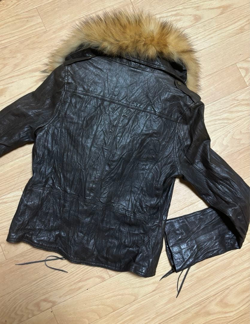 goa 本革レザーライダースジャケット フォックスファー ダークブラウン