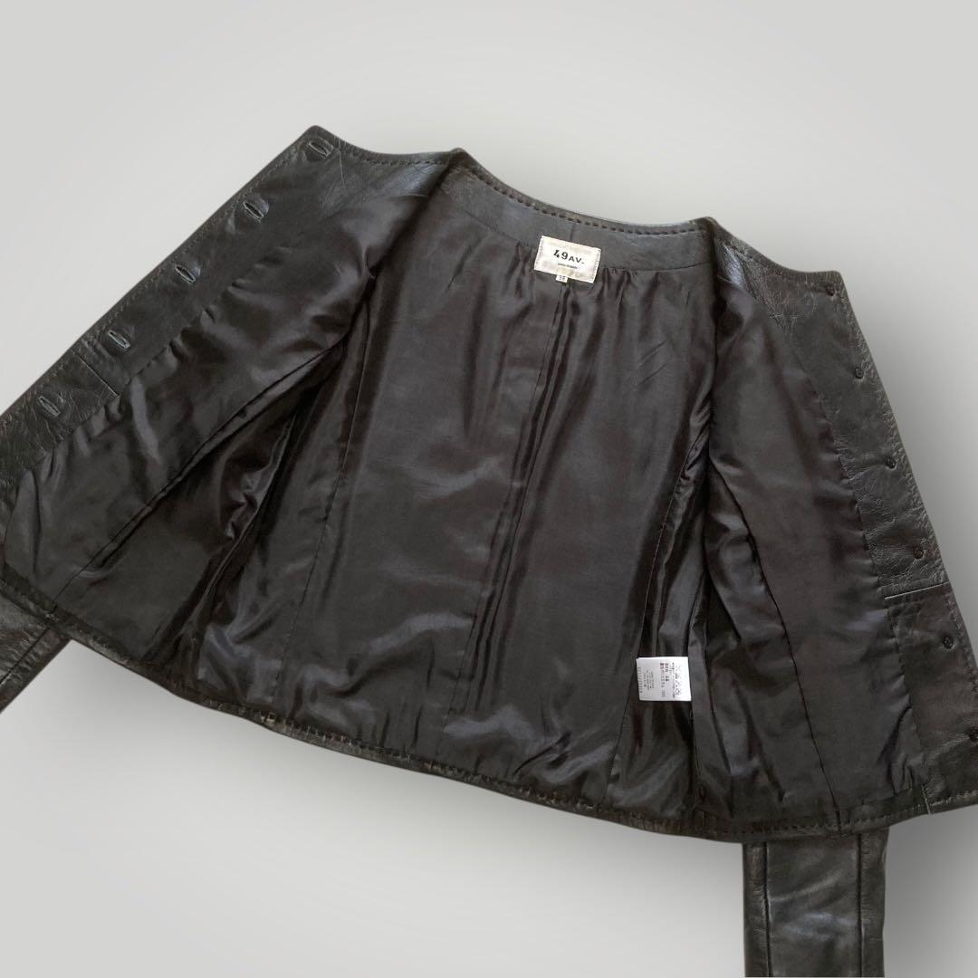 49AV. ジュンコシマダ 羊革 ノーカラー レザージャケット 短丈 38 黒