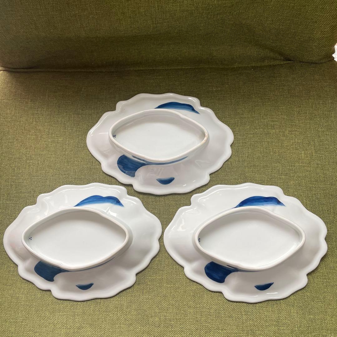 藍鍋島流水文鷺図変形皿 鍋島写 對山窯 菱形染付 鷺絵 人間国宝 中里