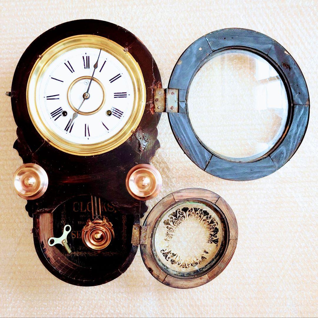 完動・美品〉精工舎 真鍮被せ 四ツ丸達磨ゼンマイ振り子時計