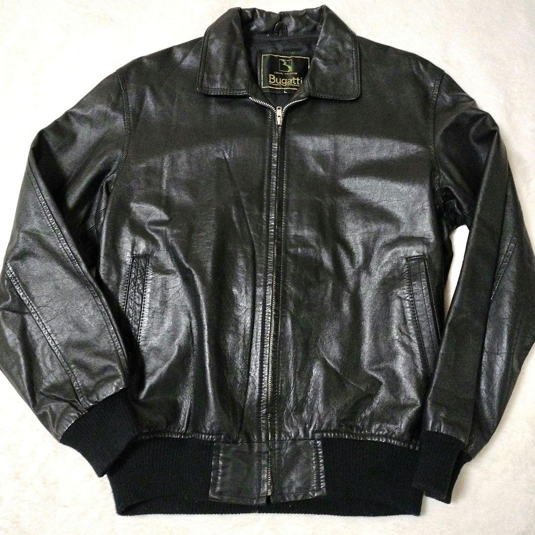 極美品✨Bugatti　レザー ジャケット 　A-2　A2　牛革　L　ブラック ✨美品✨Bugatti ブラックレザー ジャケット A-2 A2 牛革ブラック