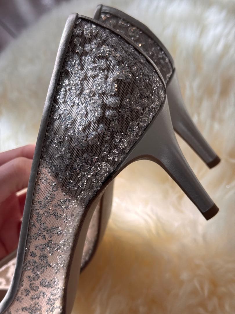 DIANA グリッターチュールパンプス　ブライダルシューズ　24.5cm