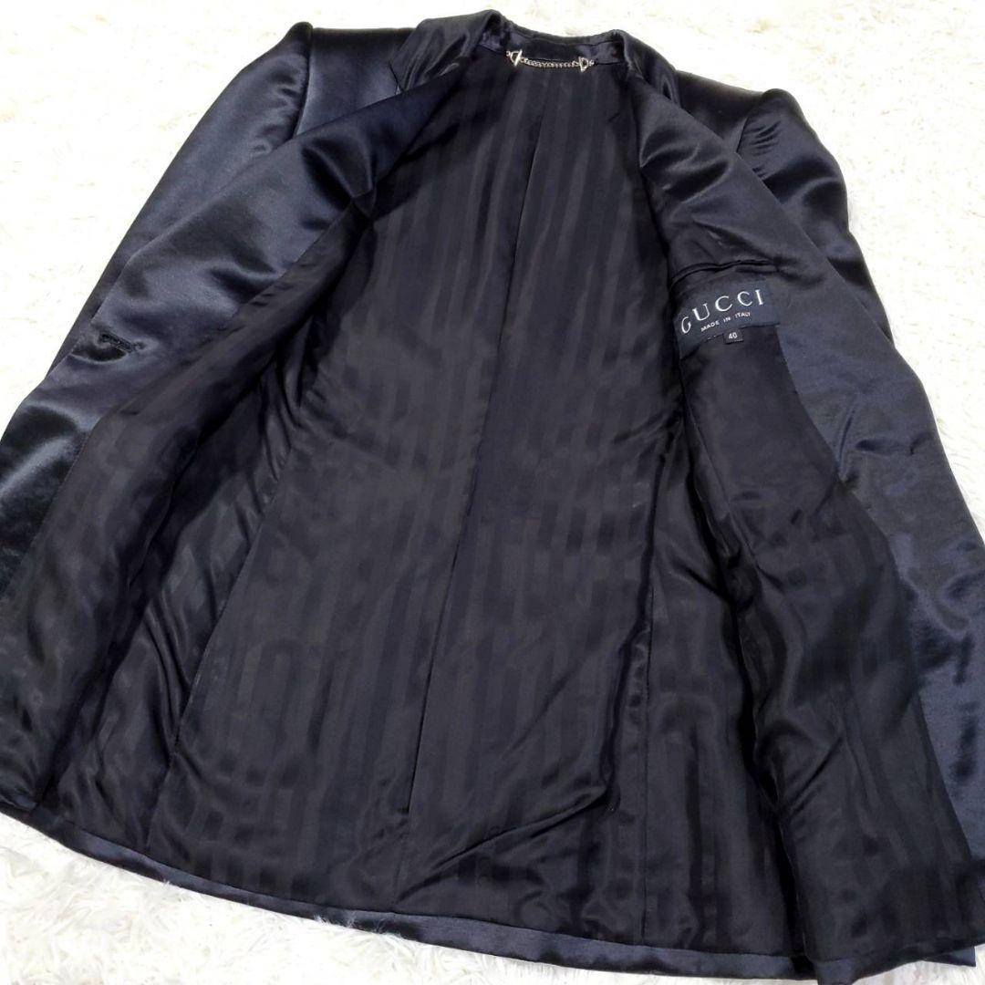 美品 L グッチ シルク ウール スカートスーツ 黒 イタリア製 40 肩