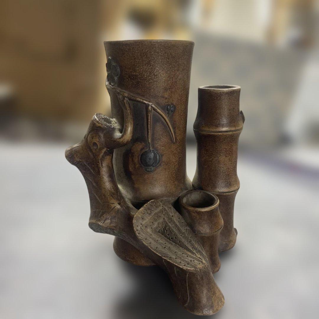 花瓶　置物　中国美術　竹形朱泥　紫砂　アンティーク 花瓶 置物 中国美術 竹形朱泥 紫砂 アンティーク