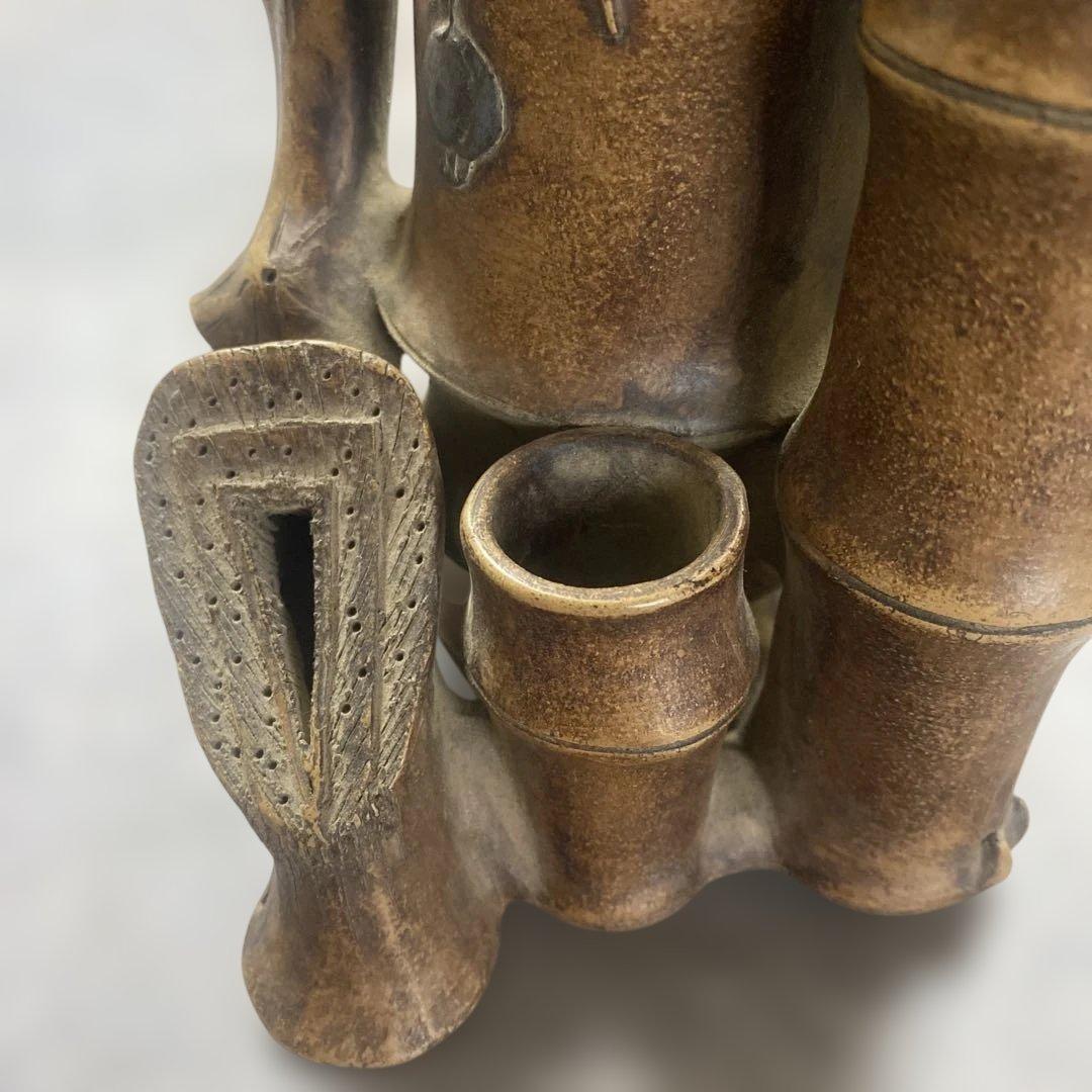 花瓶 置物 中国美術 竹形朱泥 紫砂 アンティーク