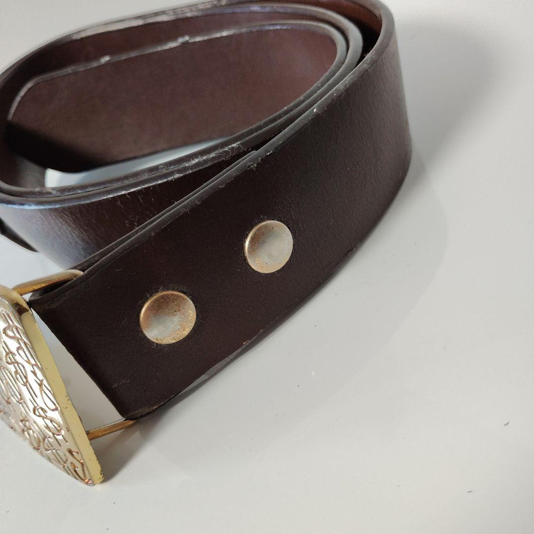 stussy ブラウンレザー ベルト ゴールドバックル - メルカリ