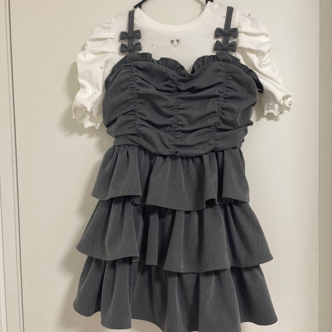 evelyn ハート透かしビジューtp リボンキャミギャザーop