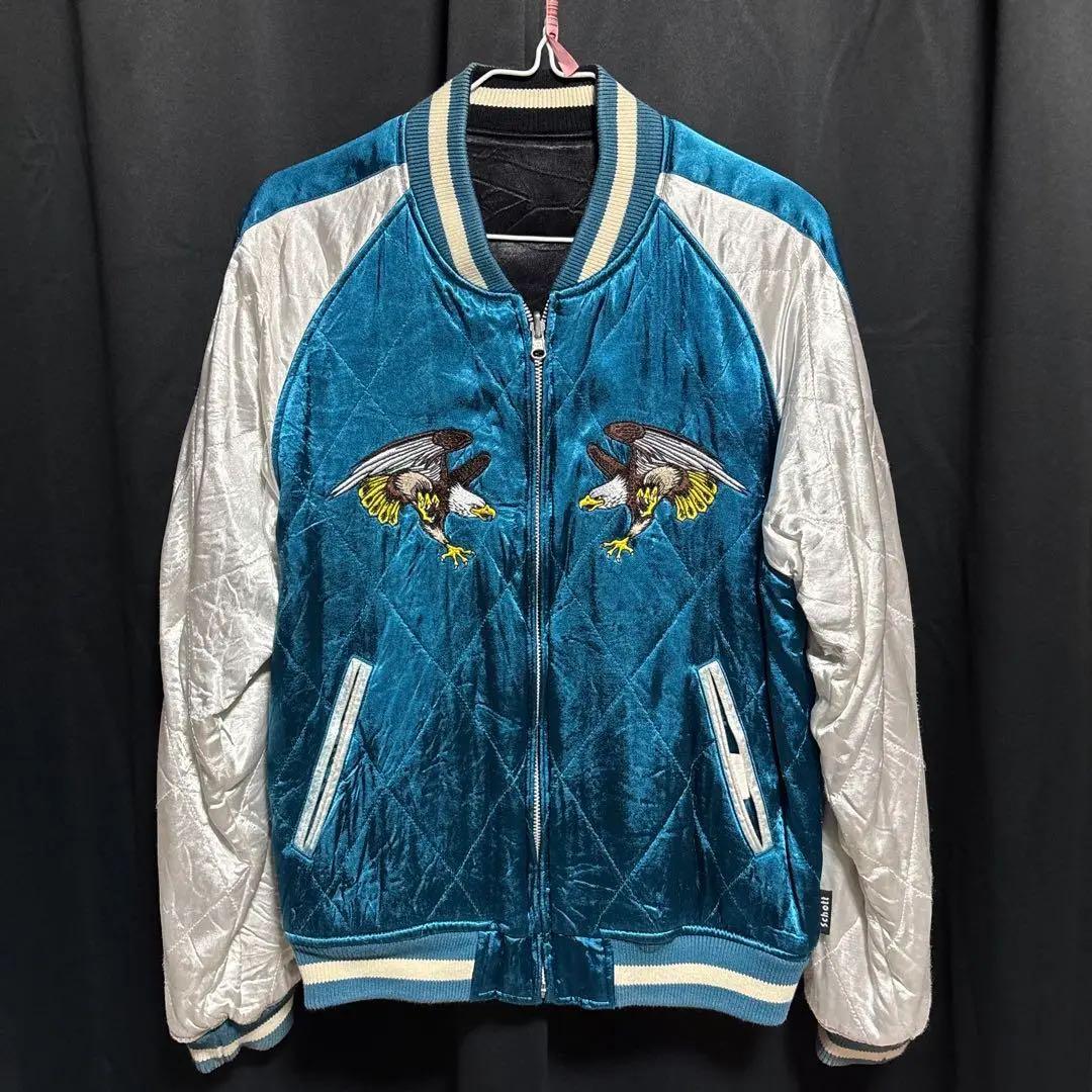 Schott×FTCリバーシブルスカジャン 青/白 鷲刺繍 Schott×FTC