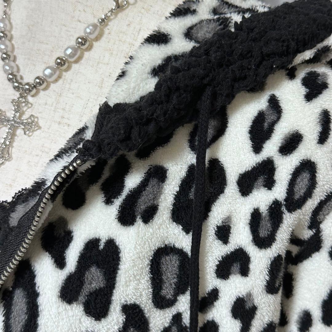 平成ギャル y2k ヒョウ柄 レオパード ボアもこもこ パーカー グランジ