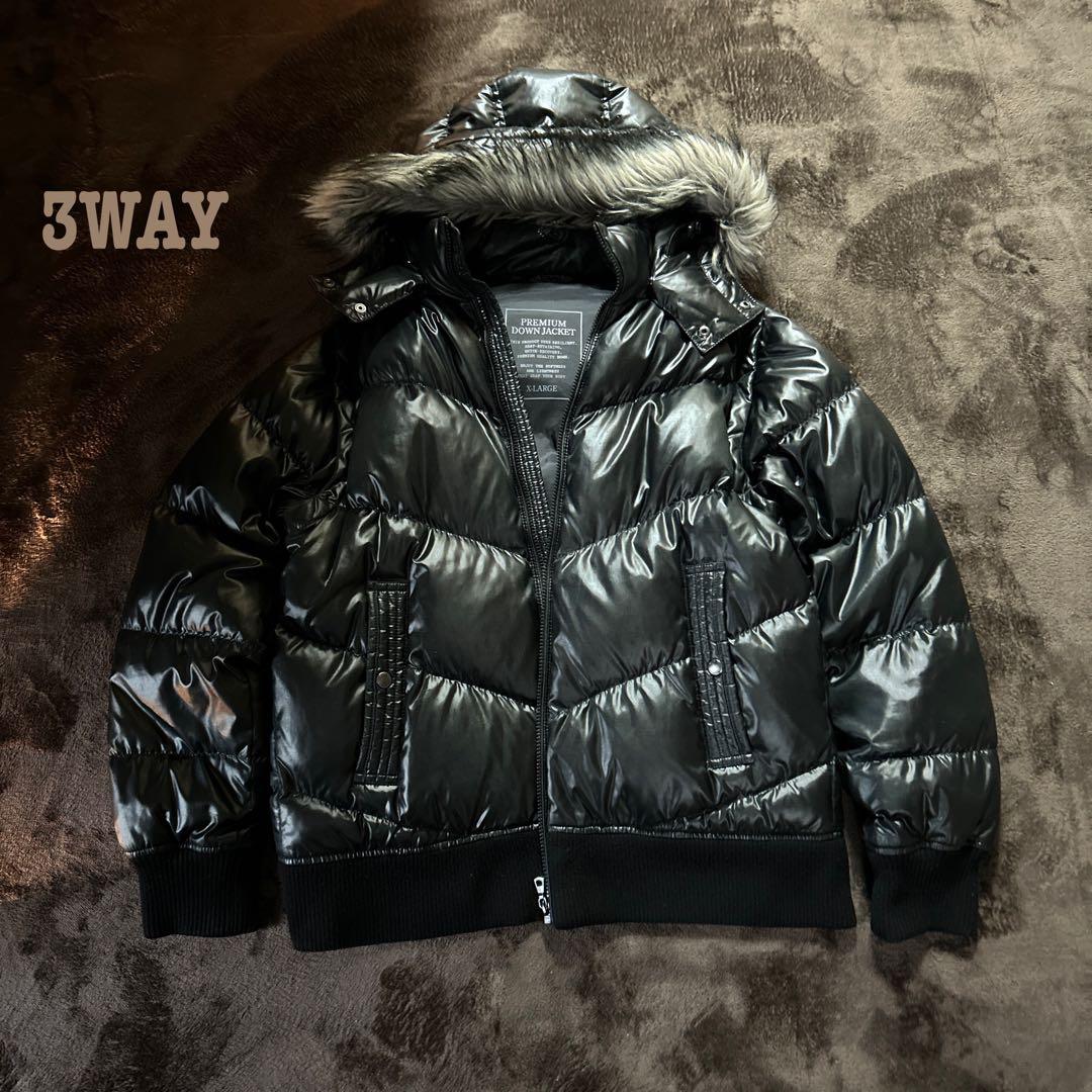 オールドユニクロ プレミアムダウンジャケット ファー y2k 光沢 肉厚