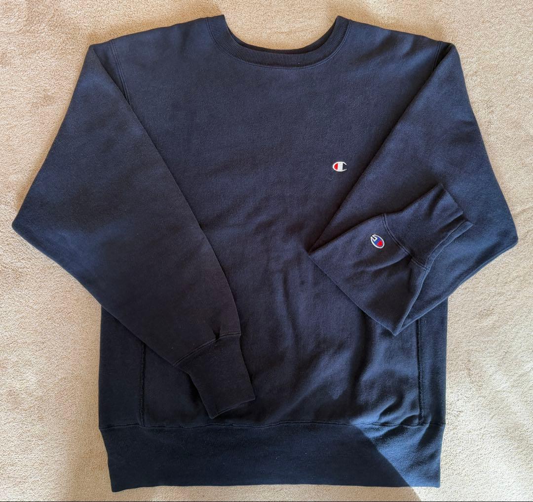 刺繍タグ　90s チャンピオン リバースウィーブ　ネイビー　USA製 美品90s刺繍タグチャンピオンUSA製リバースウィーブスウェットLブルー