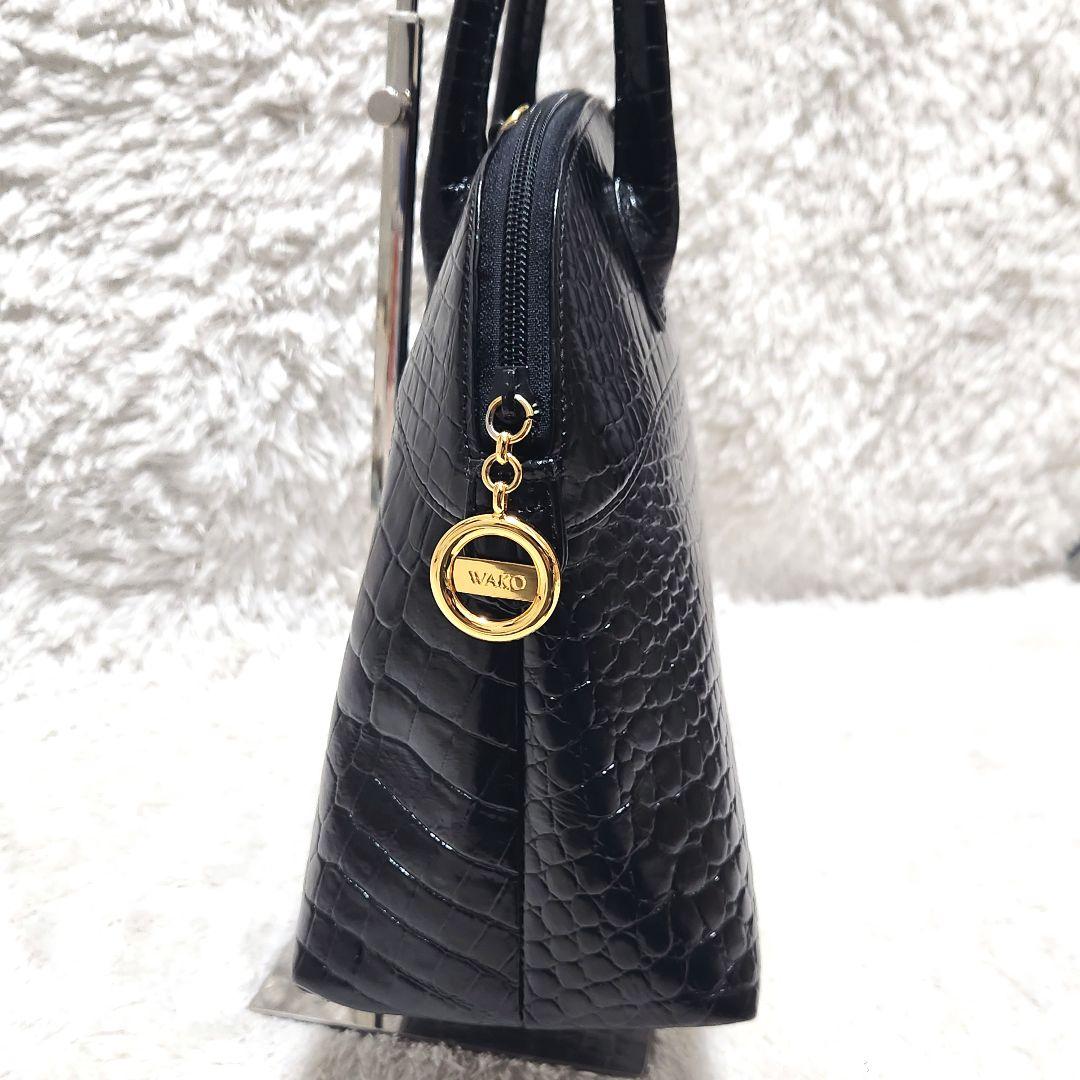 WAKO 銀座和光 2WAY クロコ型押し ハンドバッグ ブラック フォーマル