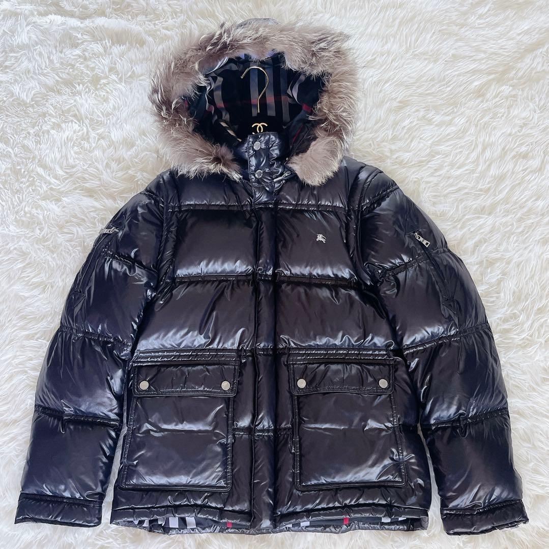 バーバリーブラックレーベル】ダウンジャケット フォックスファー 黒 L
