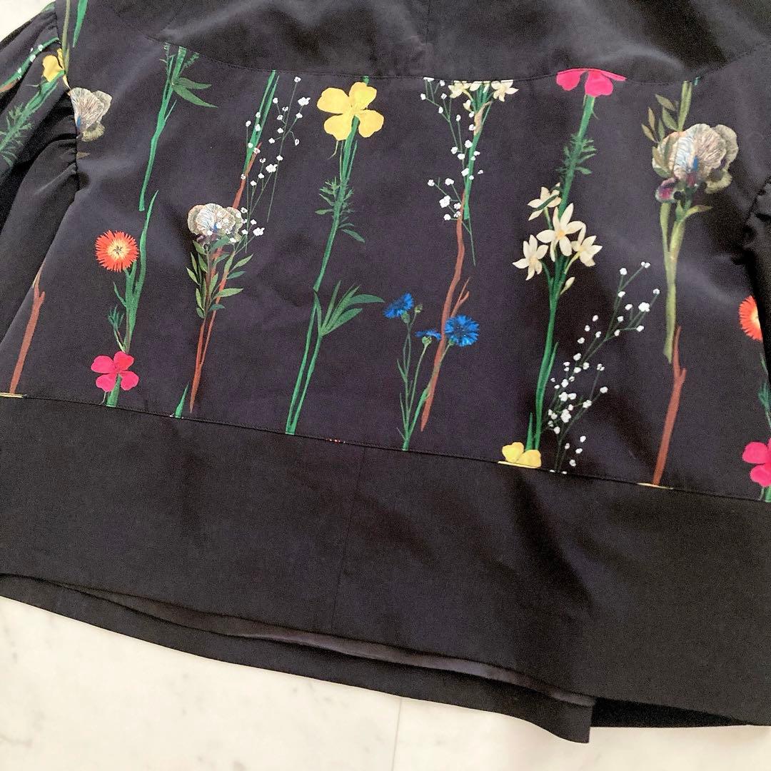 即完売品　アキラナカ　タックスリーブプルオーバー　花柄　黒　36