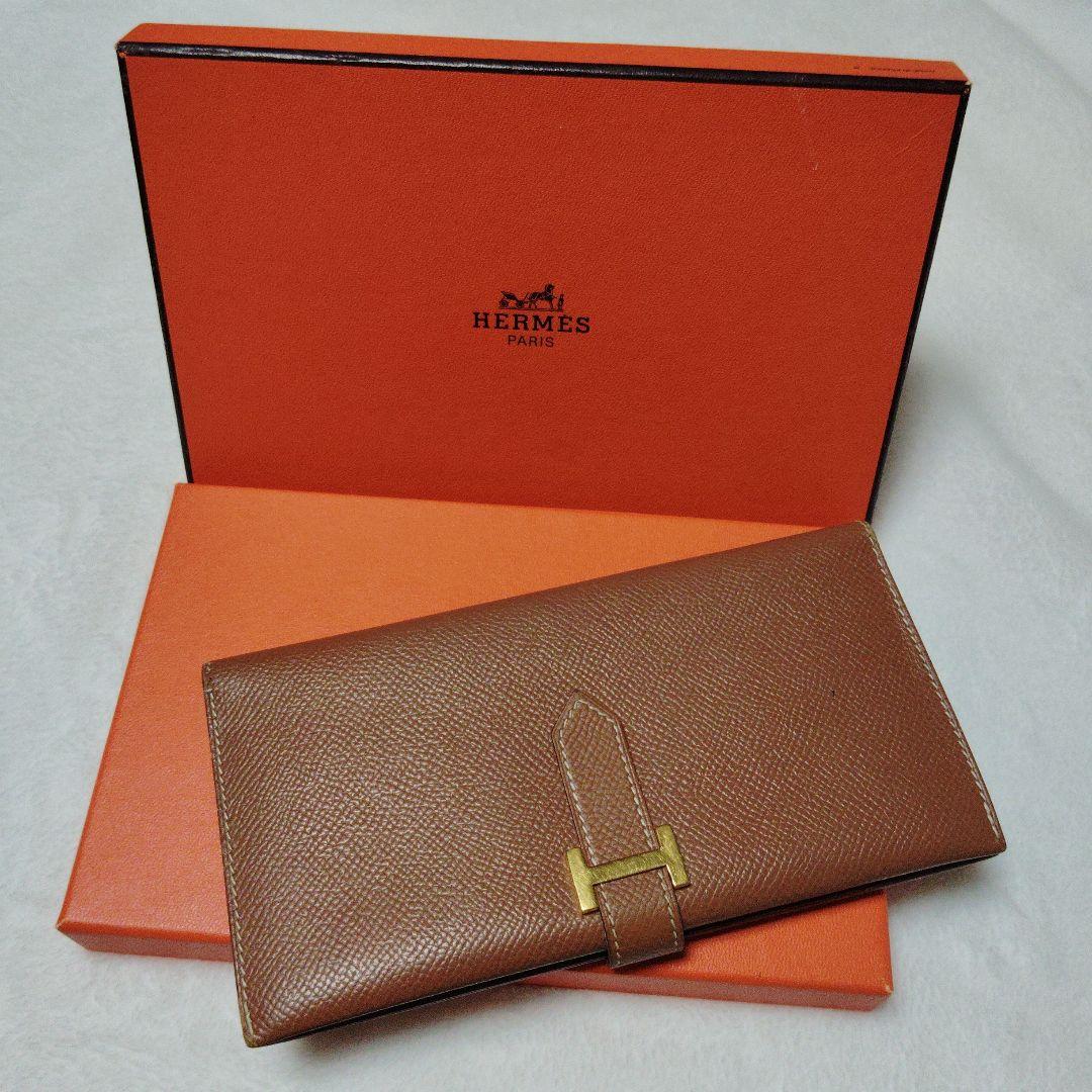 本日明日のみ値下げ！HERMES べアン ヴォーエプソン ゴールド 長財布 箱付 エルメス ベアン スフレ ゴールド ヴォーエプソン ユニセックス 財布